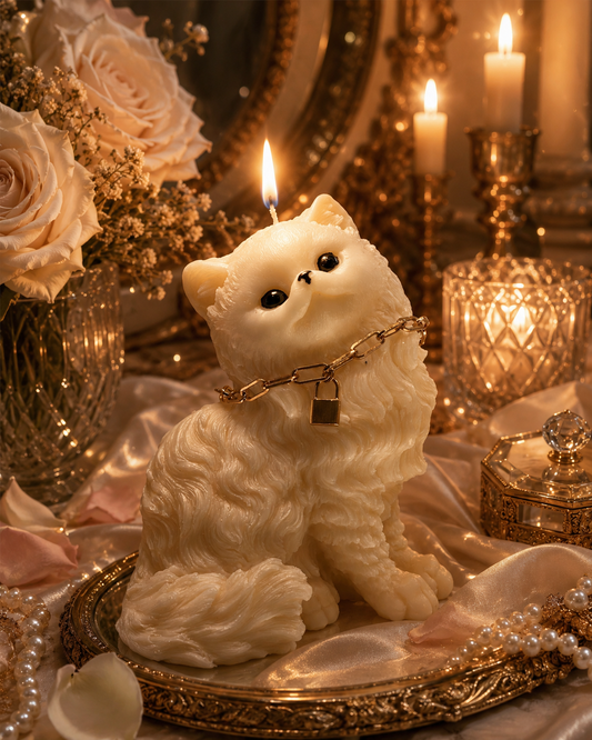 Floral cat pillar candle