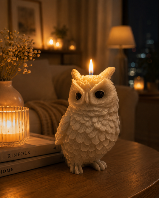 Owl pillar candle (floral)