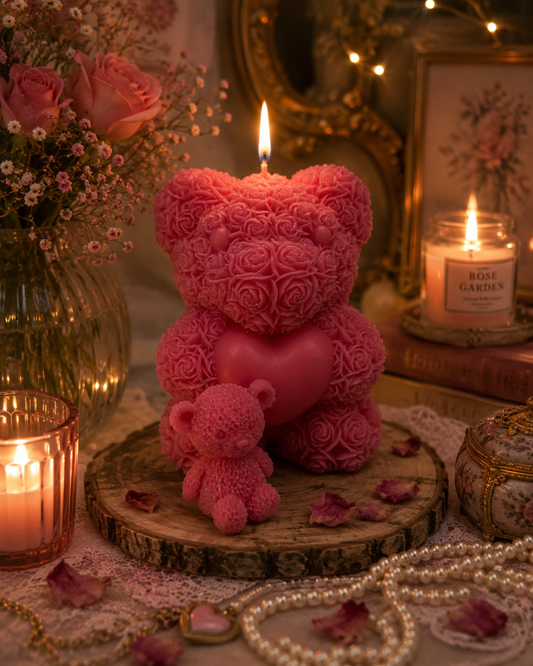 Teddy bear floral pillar Candle