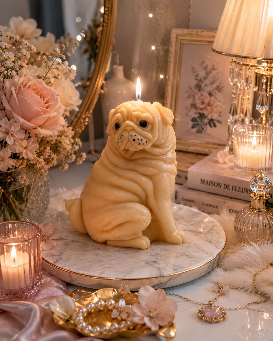 Pug dog candle (floral)