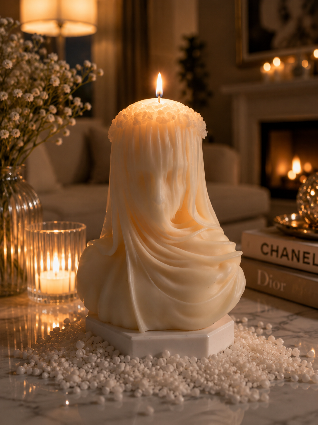 Large lady floral candle