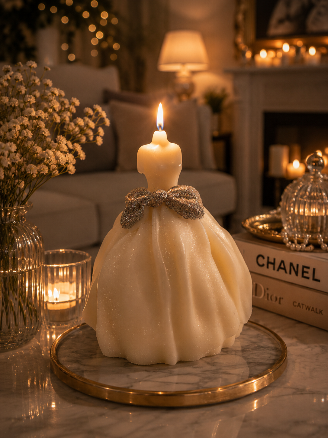 Bride dress floral candle