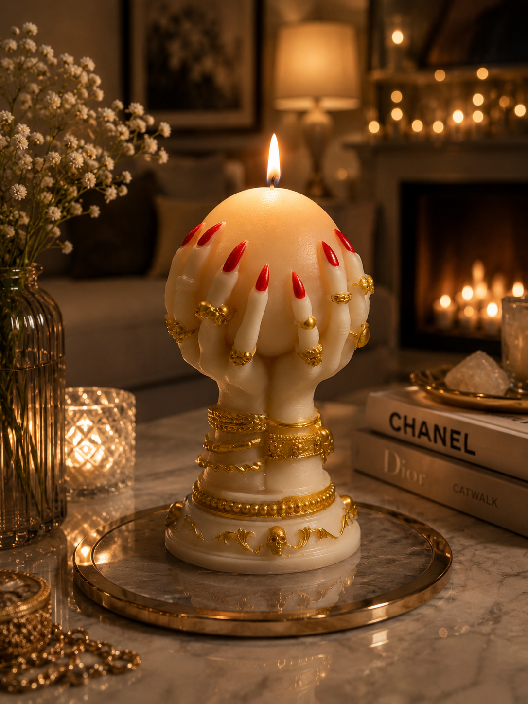 fortunate hand floral pillar candle