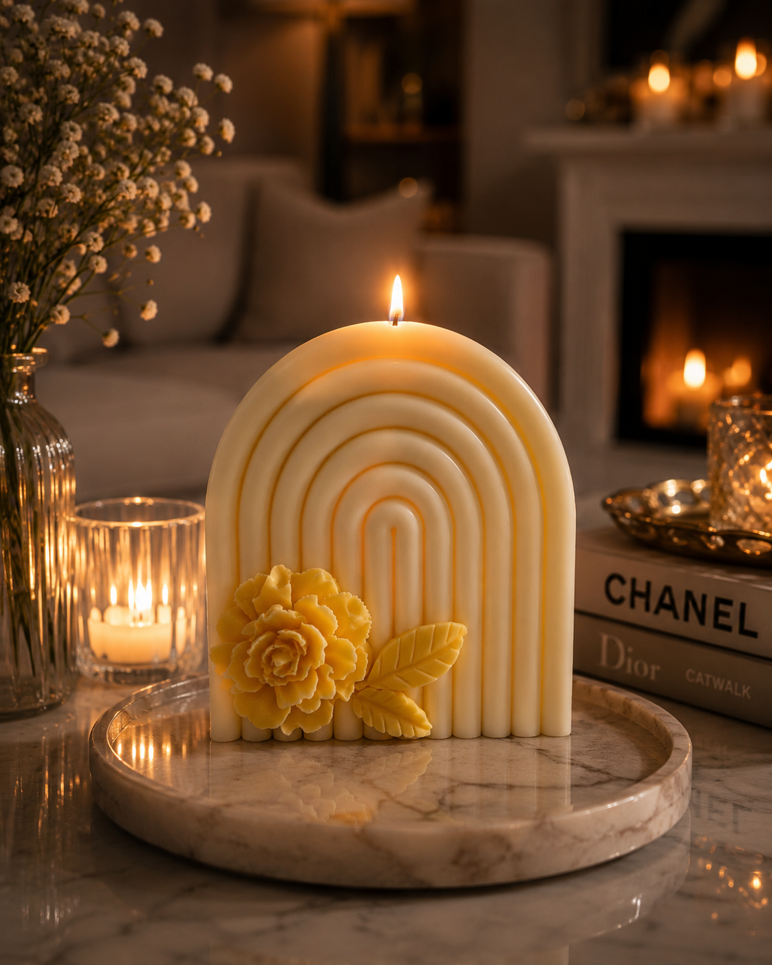 Large arch floral candle