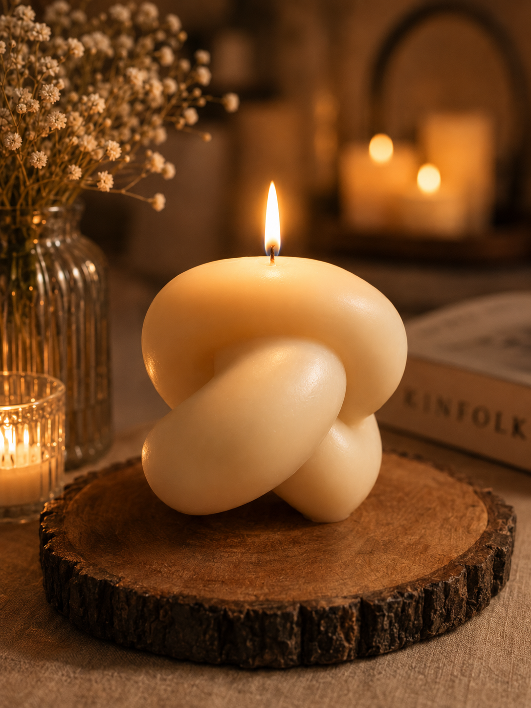 Knit floral candle
