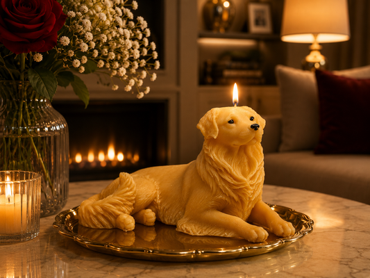 Golden retriever floral pillar candle